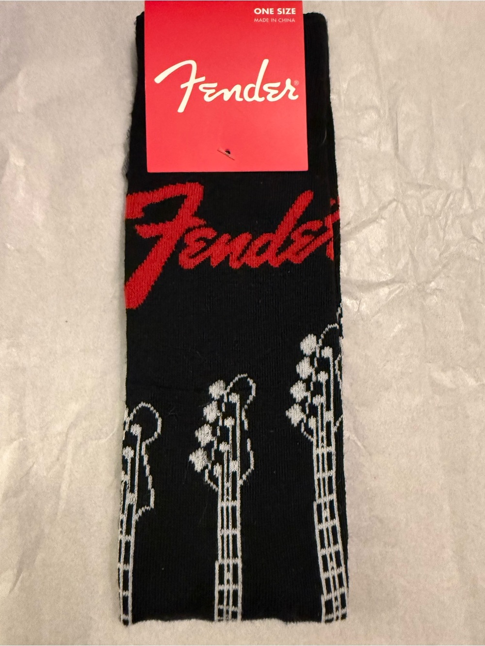 Fender Official Merch Black & Red Guitar Logo Socks (size 7-12) NWT
